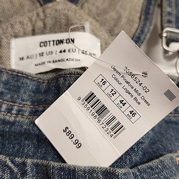 Cotton On Logan Blue Denim Overall Dress w/Front Slit Sz 12US Country Minimalist - Picture 13 of 13